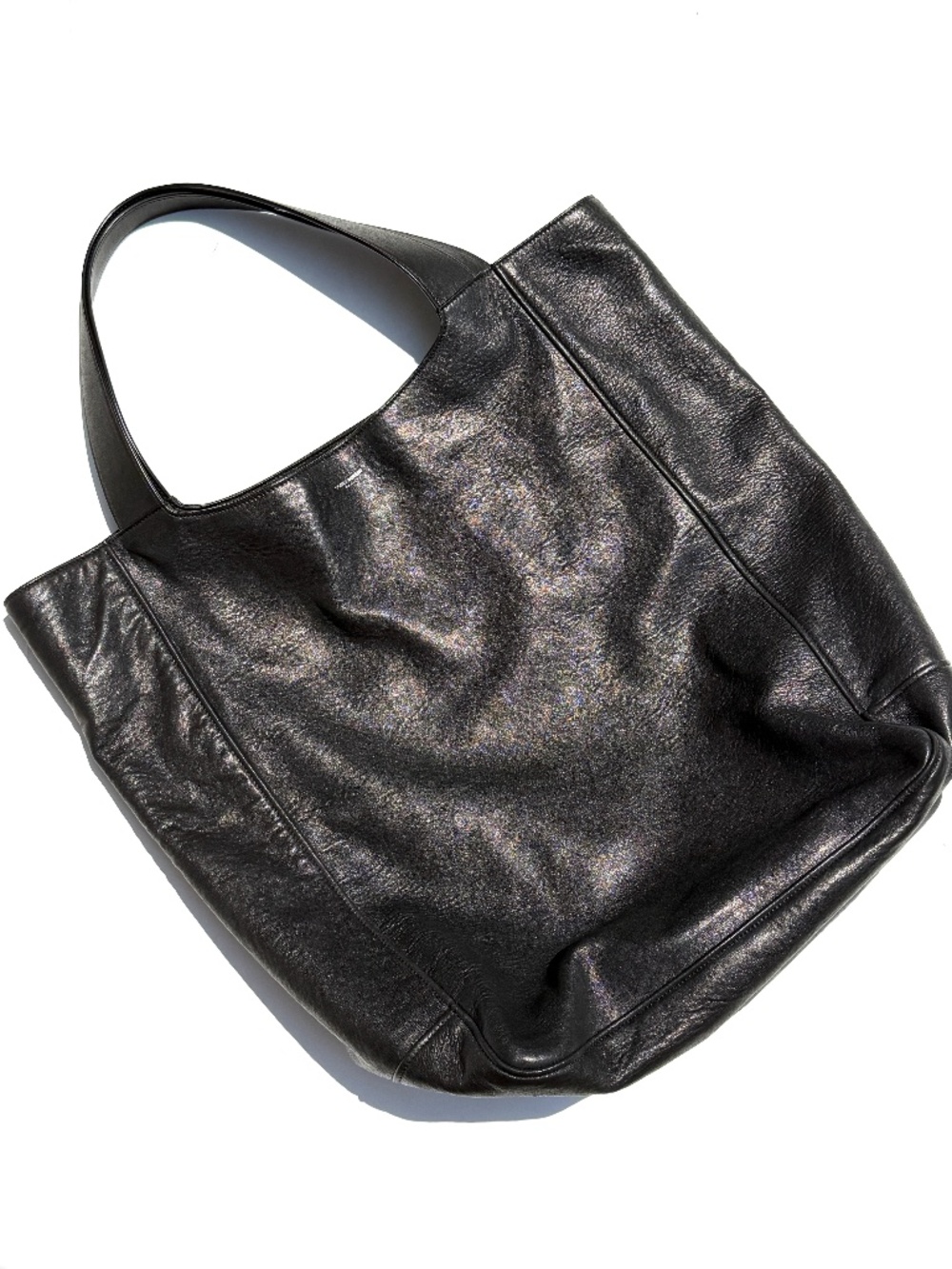 Saint Laurent Maxi North South Vertical Hobo Black Grained Leather Tote